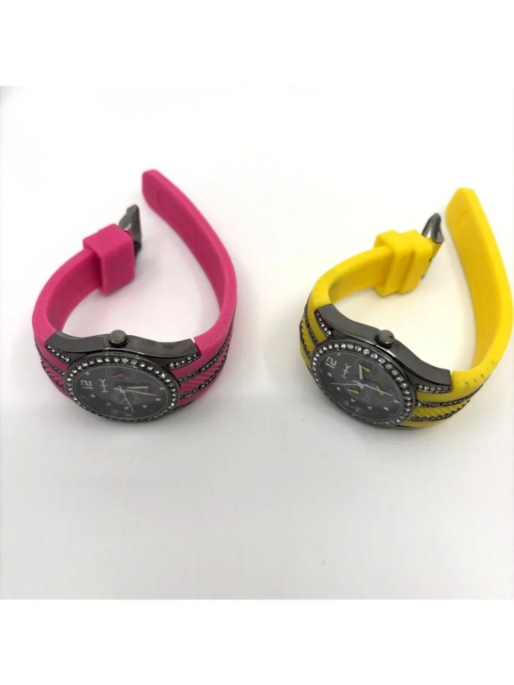 Heidi Klum Wildlife Lot 2 Women's Rhinestone Crystal Watches Pink Yellow Silicon
